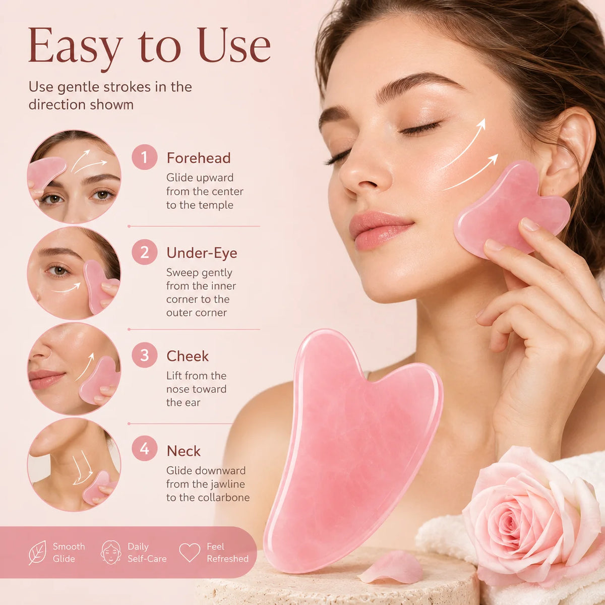 Rosenquarz Gua Sha Herz – Gesichtsmassage-Tool für eine entspannende Beauty-Routine