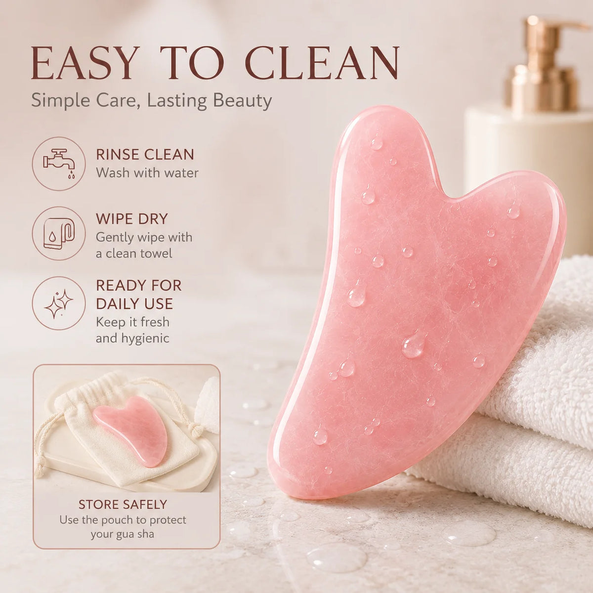Rosenquarz Gua Sha Herz – Gesichtsmassage-Tool für eine entspannende Beauty-Routine