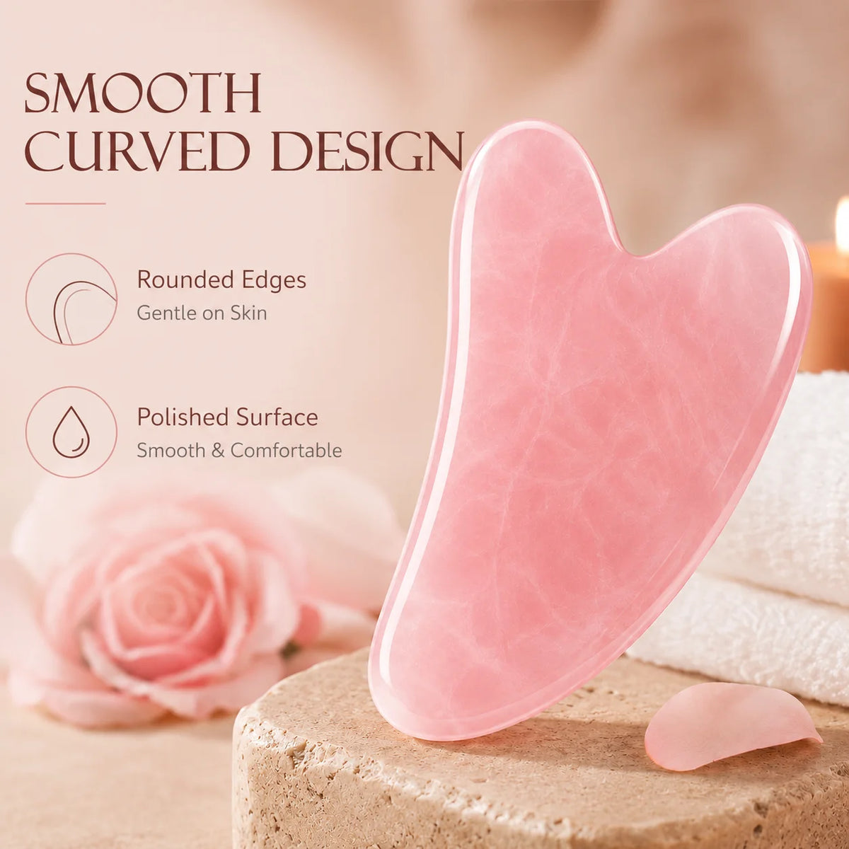 Rosenquarz Gua Sha Herz – Gesichtsmassage-Tool für eine entspannende Beauty-Routine