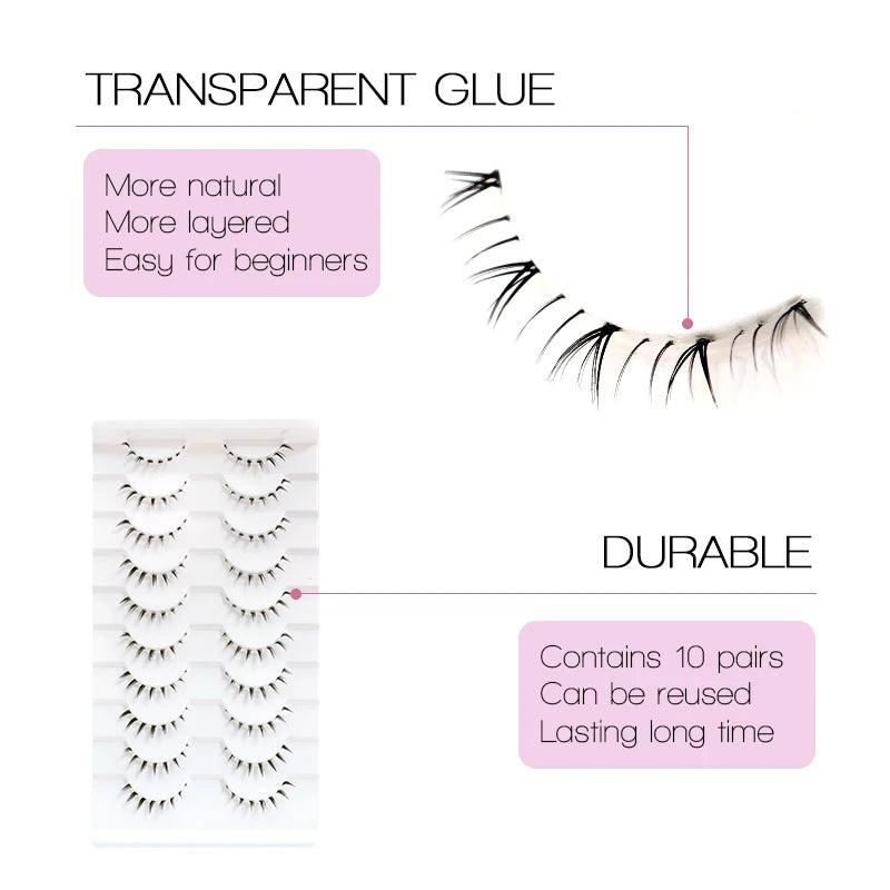 10 Paar Manga-Unterwimpern – Zarte Wispy Lashes für einen koreanischen Look