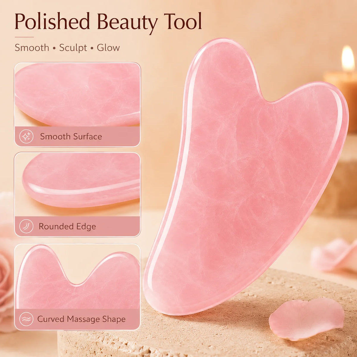 Rosenquarz Gua Sha Herz – Gesichtsmassage-Tool für eine entspannende Beauty-Routine