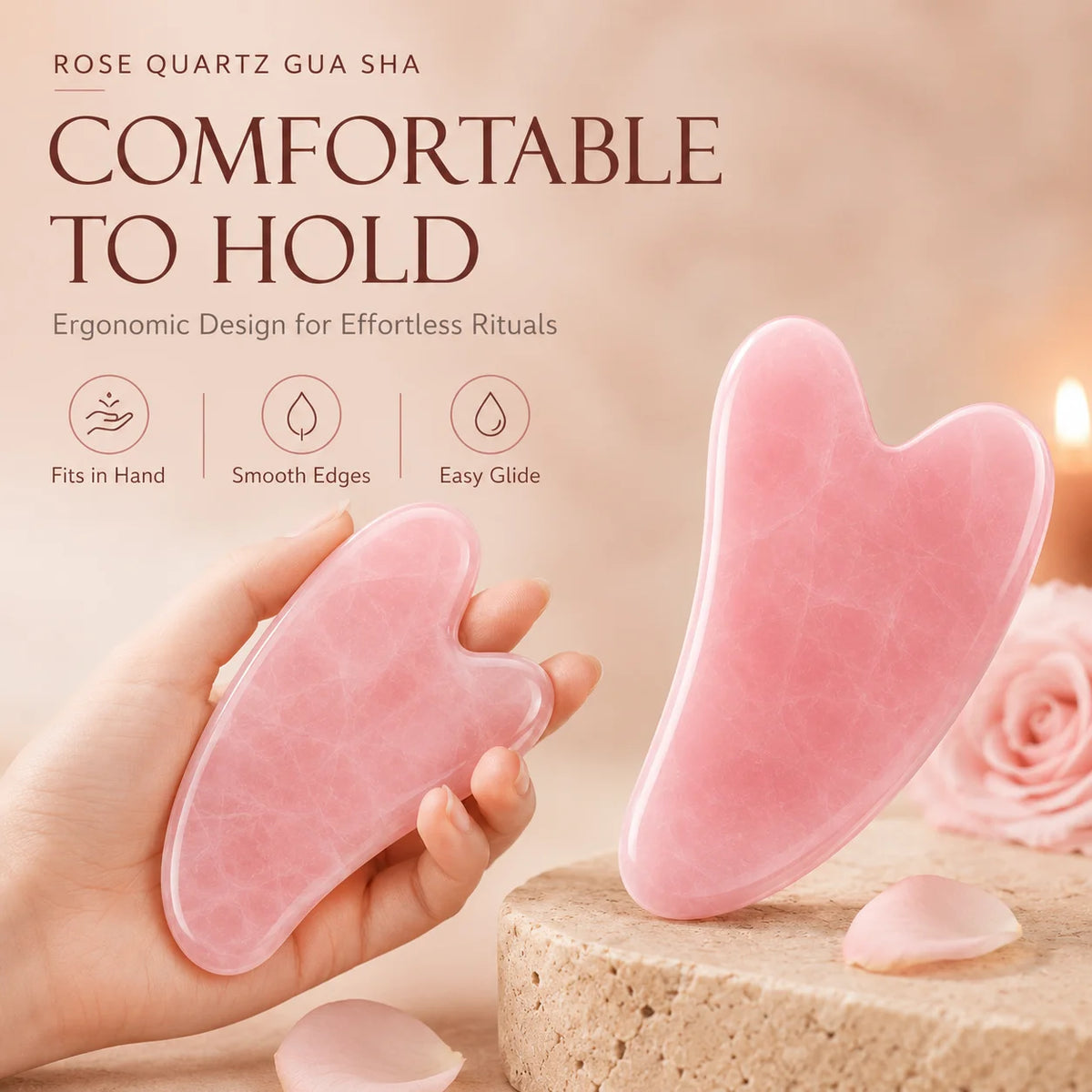 Rosenquarz Gua Sha Herz – Gesichtsmassage-Tool für eine entspannende Beauty-Routine