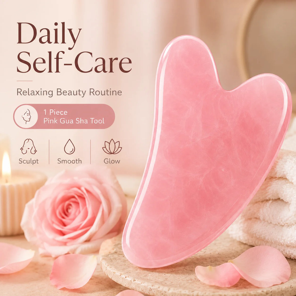 Rosenquarz Gua Sha Herz – Gesichtsmassage-Tool für eine entspannende Beauty-Routine