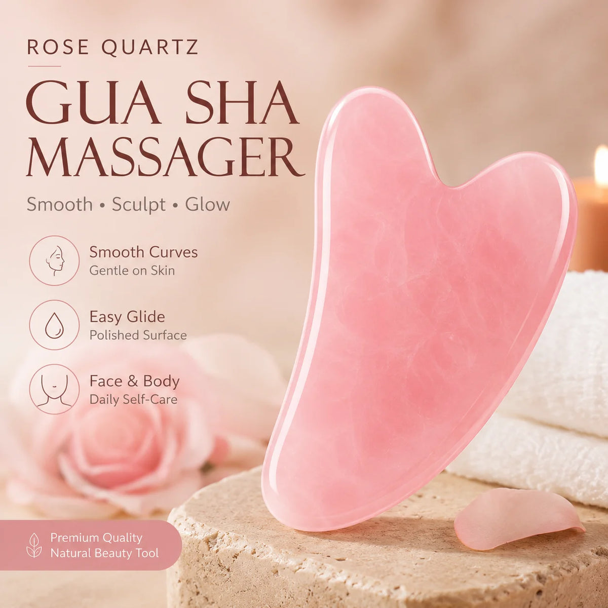 Rosenquarz Gua Sha Herz – Gesichtsmassage-Tool für eine entspannende Beauty-Routine
